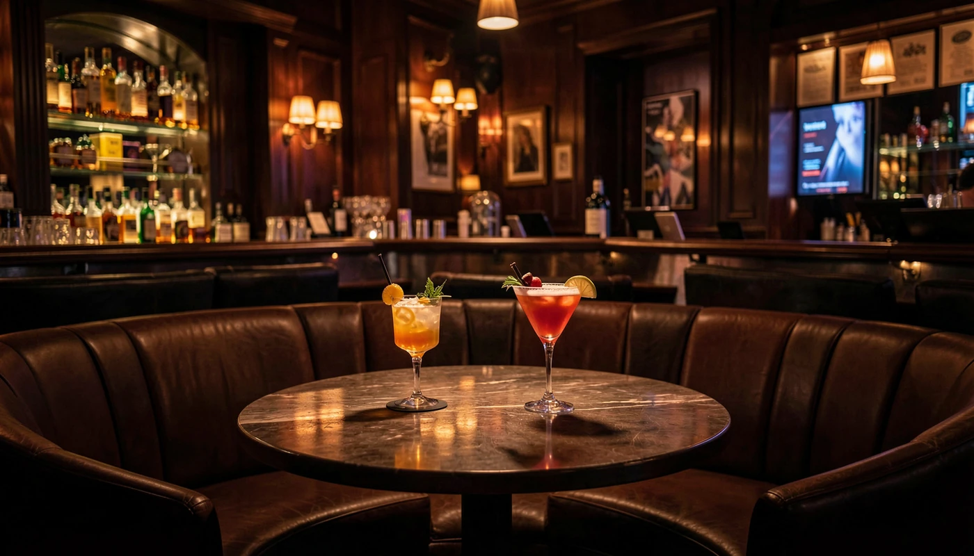 Dark cocktail bar setting for age-gap dating